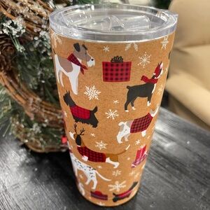 Christmas Dogs in Holiday Outfits Tan Clementine Insulated Tumbler 16oz NEW